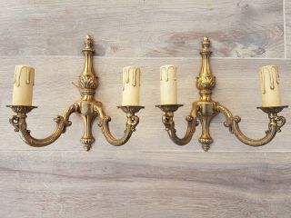 French A Exquisite Ornate Bronze Wall Light Sconces Gorgeous Vintage