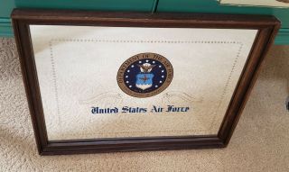 Vintage United States Air Force Mirror 17in X 13in Wooden Frame Military Art