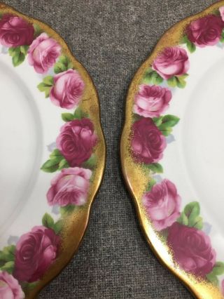 6 Vintage Royal Albert Old English Rose Heavy Gold Dinner Plates 10 1/2 " England