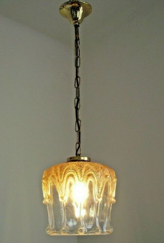 French Vintage Mid Century Clear & Amber Glass Shade Pendant Ceiling Light 1532