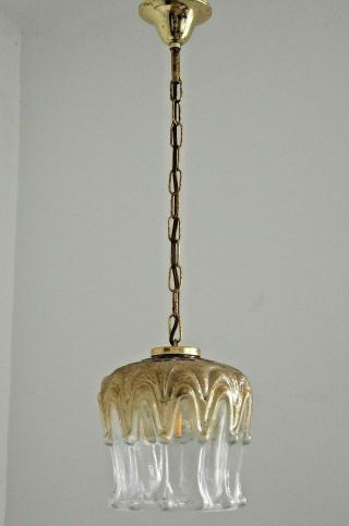 French Vintage Mid Century Clear & Amber Glass Shade Pendant Ceiling Light 1532 2