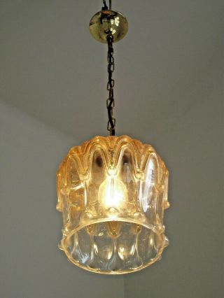 French Vintage Mid Century Clear & Amber Glass Shade Pendant Ceiling Light 1532 3