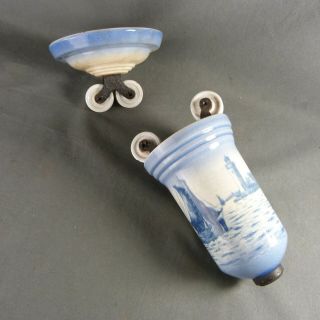 French Antique Counterbalance Weight Blue Porcelain Rise And Fall Pendant Light
