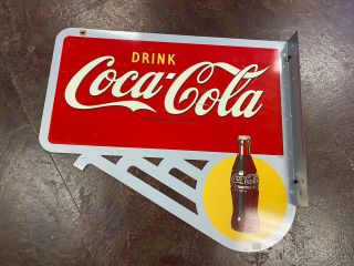 Vintage Double Sided Drink Coca - Cola Flange Sign We - 02