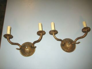 Vtg Pair 2 Brass Candelabra Sconce Wall Light Lamp 2 Arm Electric Candle Usa