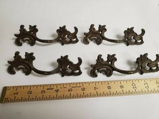 Set Of 4 Vintage Or Antique Solid Brass Victorian French Provincial Drawer Pulls