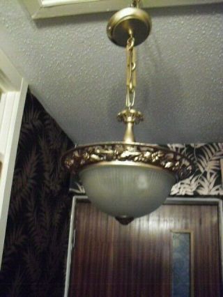 Vintage Ornate Brass And Glass Ceiling Light.  Now £60