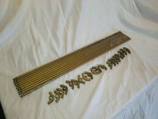 10 Antique Brass Stair Rods And Clips.