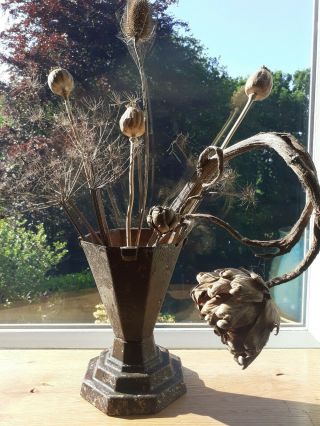 Antique / Vintage Cast Iron Garden Urn,  Art Deco,  Lovely Decorative Item.