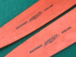 Vintage 1950s Healthways Red Wood Aqua Flite Water Skis w/Bindings Speed King 3