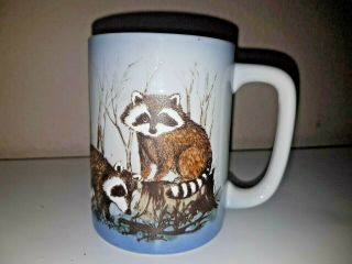 Vintage Otagiri Coffee Mug Cup Raccoons Stoneware Japan,  12oz
