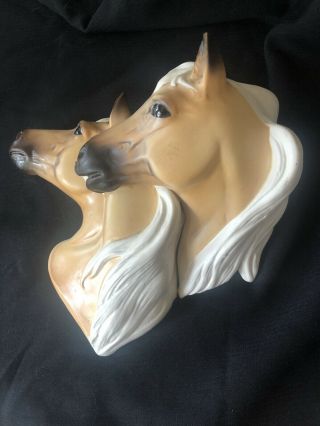 Norcrest Double Horse Head Wall Hanging Palomino Mare Stallion 3 - D 1950’s - 60s