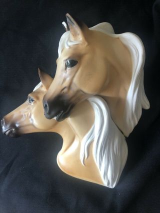 Norcrest Double Horse Head Wall Hanging Palomino Mare Stallion 3 - D 1950’s - 60s 2