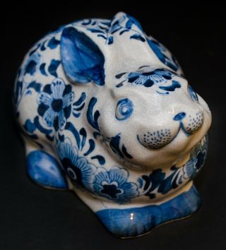 Vintage Hand - Painted Ceramic Blue Bunny Rabbit Figurine Home Decoration