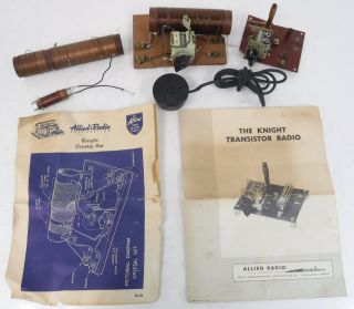 Early Vintage Knight Kit Crystal Set & Transistor Radio Wood Instructions Allied
