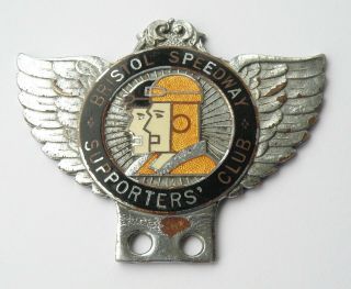 Vintage Bristol Speedway Supporters Club Winged Auto Badge.  Chrome & Enamel