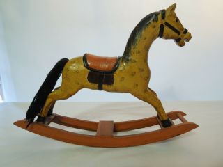 Vintage Hand Carved & Painted Wood Rocking Horse 12 " Long 9 " Tall