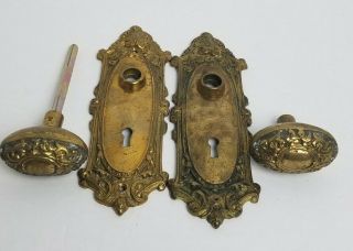 Antique Ornate Brass Door Handles With Plates Vintage
