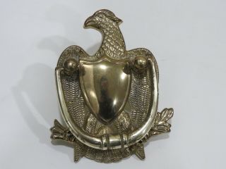 Vintage Large Solid Brass Eagle & Shield Shell Door Knocker