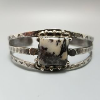 Vintage Native American Cuff Bracelet Petrified Wood,  Sterling Silver Hand Stamp