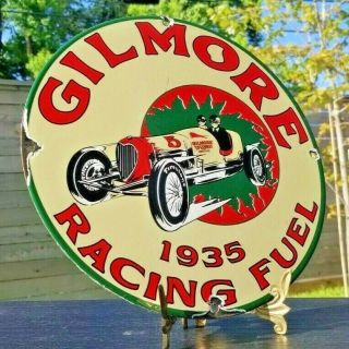 Vintage Gilmore Gasoline Porcelain Speedway Special Gas Service Station Sign