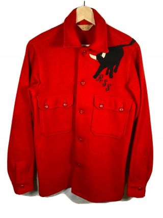 Vintage Bsa Boy Scouts Official Red Wool Bull Patch Jacket Coat Shirt 20 552 L