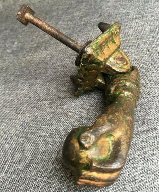 Small Antique French Door Knocker Cast Iron 19th Century Hand Ball Castle
