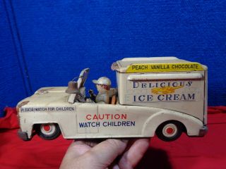 Vintage Tin Litho Toy Ice Cream Truck Friction Type Just Needs A Scoop