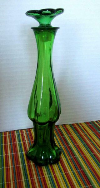 Vintage Avon Emerald Green Glass Perfume Bottle Flower Stopper Bud Vase
