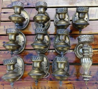 11 Vintage Antique Brass Bronze Electric Wall Sconce Lights.  Pics