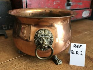 Vintage Copper Planter Plant Pot Antique Old Urn Lion Loop Handles Lion Feet