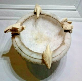 Vintage Small Italian Carved Alabaster Bird Bath With 4 Birds