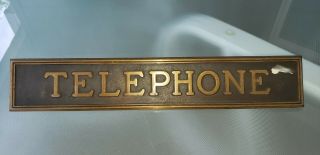 Vintage Antique Brass Or Bronze Metal Sign Telephone Sign 13 1/2x2 1/2 Very Rare