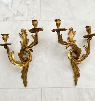 Vintage Brass Two Arm Wall Sconce Candelabras.