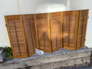 6 Vintage Interior Louver Wood Shutters,  Hinged 3 Panels 31 " X 10.  5 " Each
