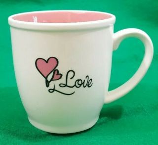 Christian Art Gifts Love Double Heart Coffee Mug Tea Cup White W/ Pink Inside