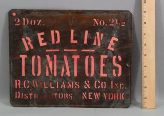 Antique 19thc Brass Crate Stencil,  Red Line Tomatoes,  York Sign