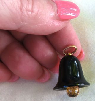 Antique Hand Carved Onyx & Briolette Cut Topaz 18k Gold Bell Pendant Charm