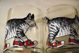 Two Vintage Kliban Cat Double Old Fashioned Glasses 14oz By Sigma Taste Setter