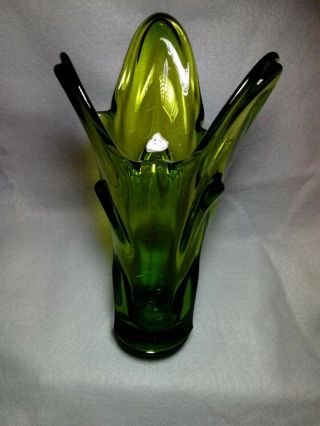 " Vintage Green Glass Floral Vase " 3 " Base And 11 " Height