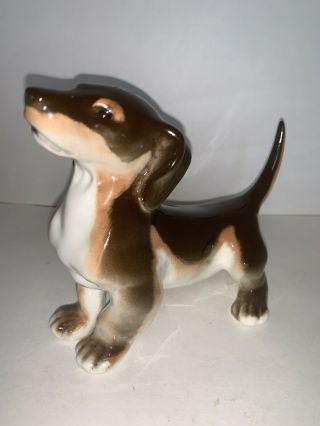 Vintage Lomonosov Russian Porcelain Dachshund Ceramic Figurine Signed Dog