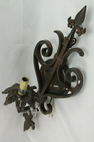 Cast Iron Electric Candle Wall Sconce Fleur De Lys Hard Wired
