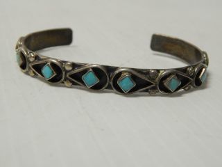 Vintage Zuni Pueblo Indian Sterling Silver Turquoise Bracelet By A.  Cachini