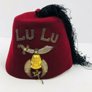Very Old Vintage Masonic Plymouth Meeting Lulu Shriner Fez Hat Embroidered