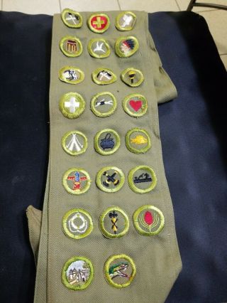 Vintage 1950 &1960s BSA Boy Scout America Merit Badge Sash w/ 23 Badges Large sz 3