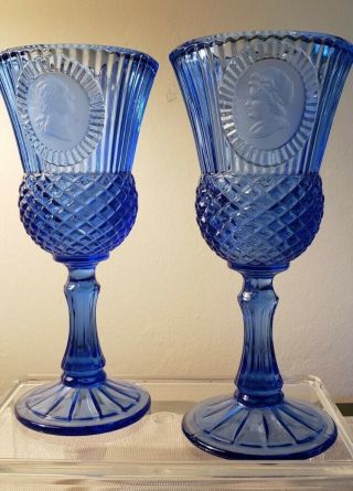 Vtg Avon Fostoria 1976 George & Martha Washington Cobalt Blue Glass Goblets