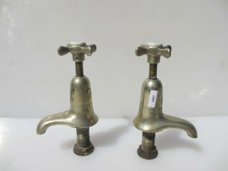 Antique Chromed Brass Taps Sink Basin Vintage Old Nickel