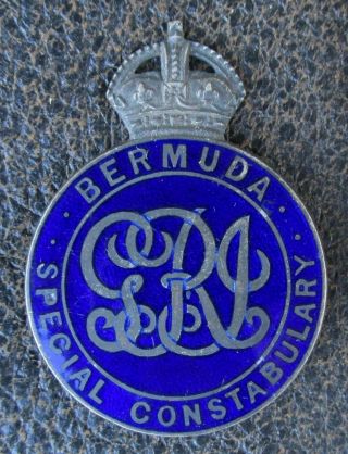 Bermuda Special Constabulary Obsolete Cap Badge Blue Enamel & Silver By Gaunt
