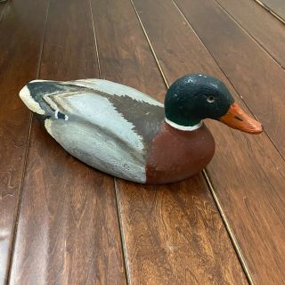 Vintage Carved And Painted Wooden Duck Decoy Duck Mallard Glass Eye