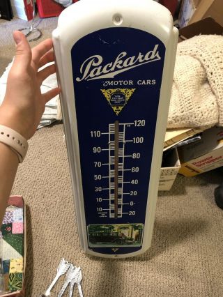 Vintage Packard Motor Cars Metal Gas Station Thermometer Advertising Sign